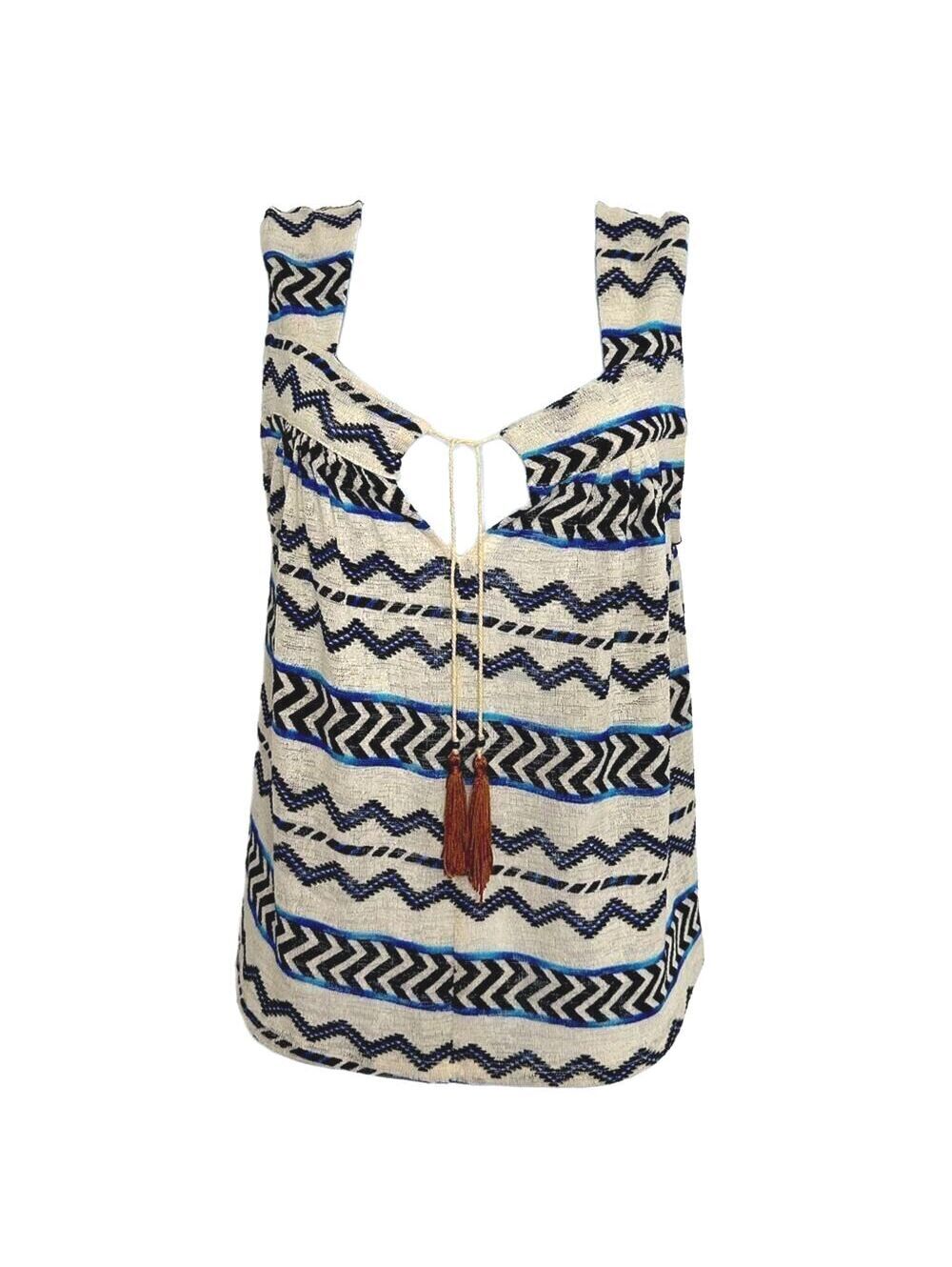 MISA Los Angeles Chevron Knit Halter Tank Top Boho Tassel V-Neck Small